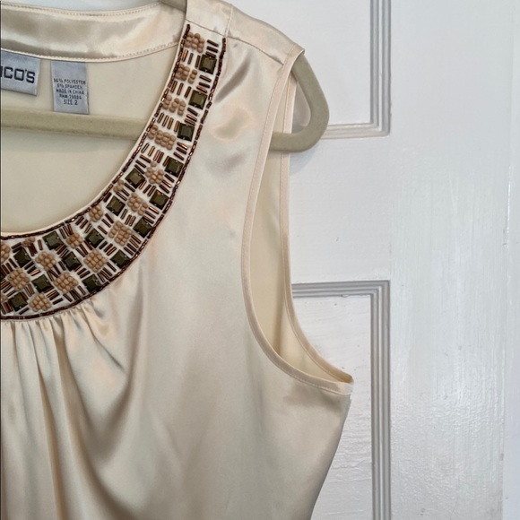 Chico’s Cream Sleeveless Top with Embellished Neckline Size 2 - Picture 4 of 7